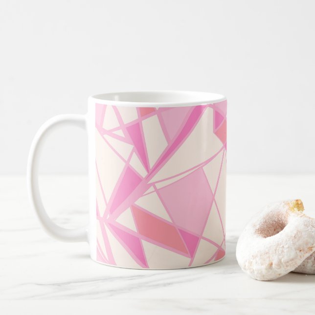 Caneca De Café Padrão geométrico cor abstrata rosa  (Com Donut)