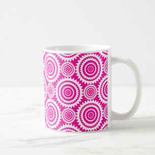 Caneca De Café Padrão Geométrico de Caleidoscópio Rosa Vibrante e