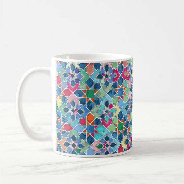 Caneca De Café Padrão Geométrico de Cores Vibrantes Estonteantes (Esquerda)