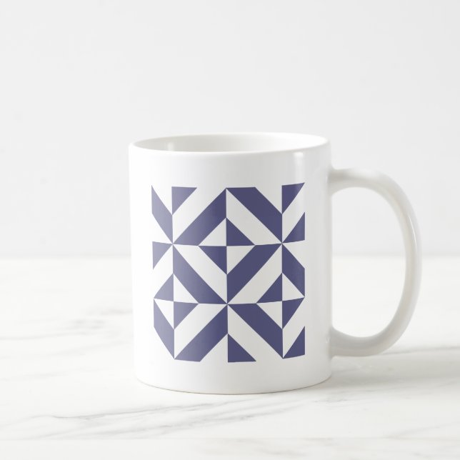 Caneca De Café Padrão Geométrico de Deco Azul-Meia-Noite (Direita)