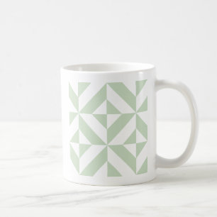 Caneca De Café Padrão Geométrico de Deco em Verde Sage