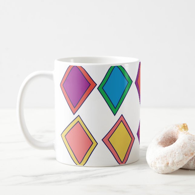 Caneca De Café Padrão Geométrico de Diamante Colorido (Com Donut)