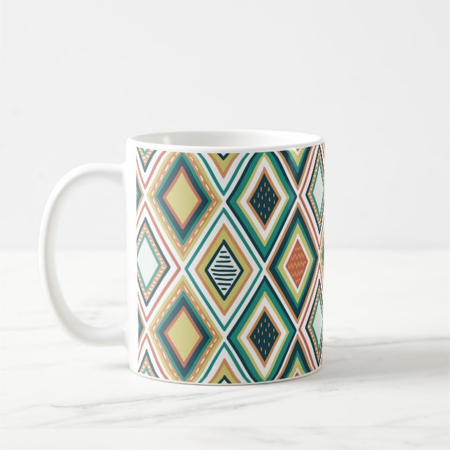 Caneca De Café Padrão Geométrico de Diamante em Tons Terrosos (Esquerda)