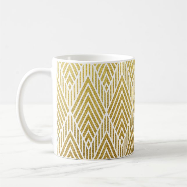 Caneca De Café Padrão geométrico de dourado com brilho sem costur (Esquerda)