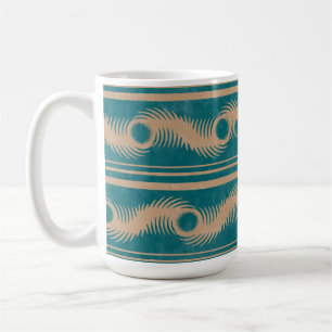 Caneca De Café Padrão Geométrico de Espiral Teal e Caramelo risca