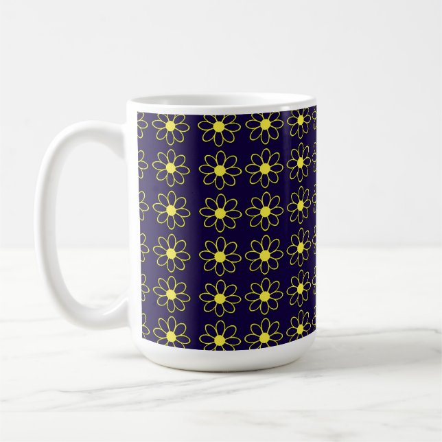 Caneca De Café Padrão Geométrico de Flores de Margarida Amarela (Esquerda)