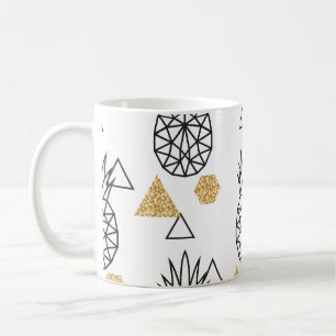 Caneca De Café Padrão Geométrico de Pontos Dourados do Abacaxi.