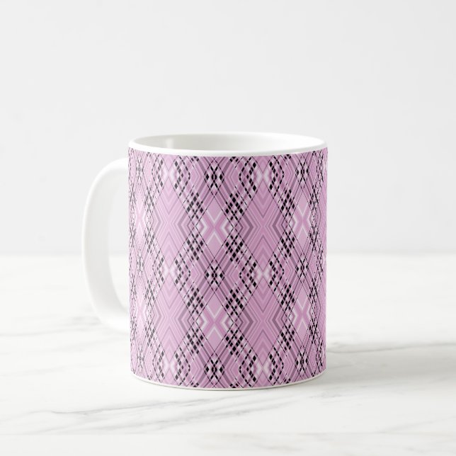 Caneca De Café Padrão geométrico diamantes cor-de-rosa retrô (Frente Esquerda)