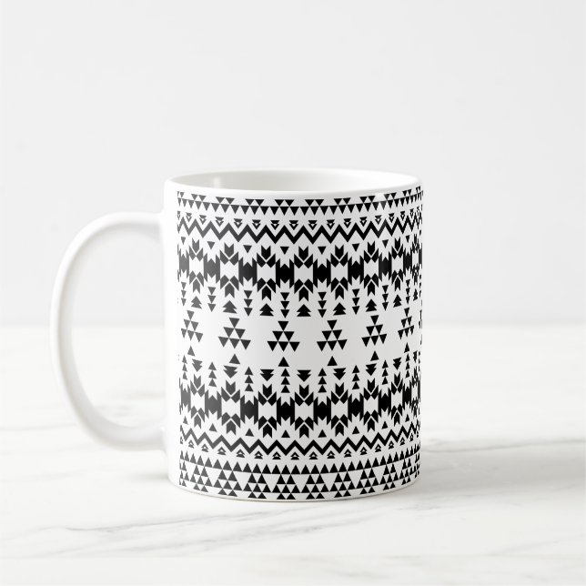 Caneca De Café Padrão geométrico do Aztec preto e branco (Esquerda)