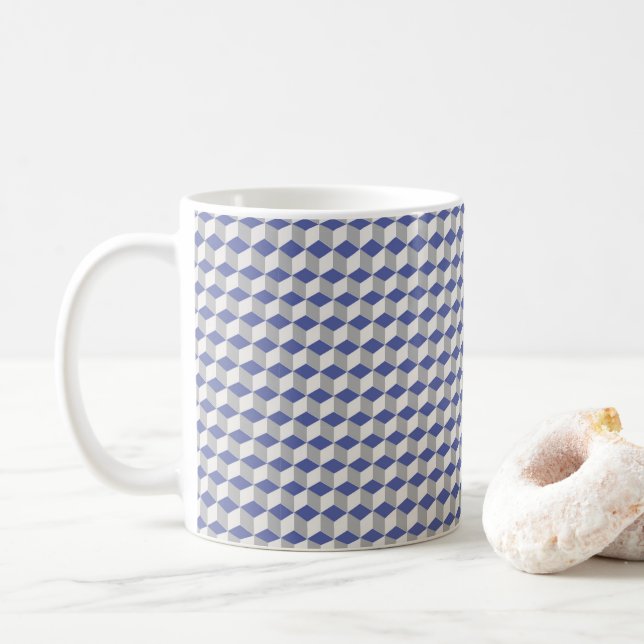 Caneca De Café Padrão geométrico do Cubo em roxo, Cinza e branco (Com Donut)