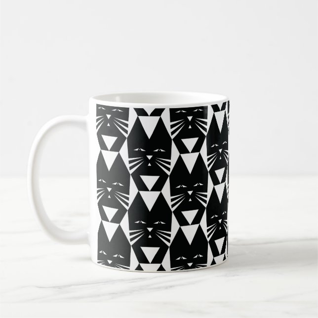 Caneca De Café Padrão Geométrico do Gato Tuxedo Preto e Branco (Esquerda)