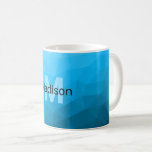 Caneca De Café Padrão geométrico do gradiente ciano azul Monogram<br><div class="desc">Monograma Personalize com seu nome e inicial personalizados. Malha geométrica do triângulo com gradiente ombre azul claro. padrão,  ombre,  mesh,  triângulos,  geometria,  gradiente,  legal,  triângulo,  brilhante,  azul,  ciano</div>