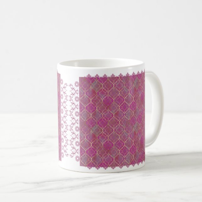 Caneca De Café Padrão Geométrico Dourado Islâmico a Rosa Suave (Frente Esquerda)