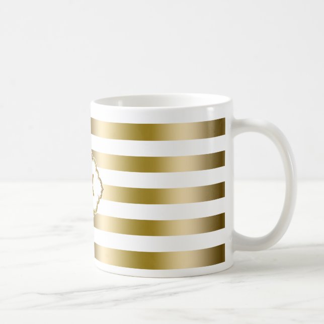 Caneca De Café Padrão Geométrico Dourado Monograma 2 (Direita)