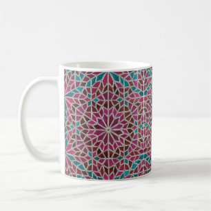 Caneca De Café Padrão Geométrico em Castanho Rosa e Cor Azul