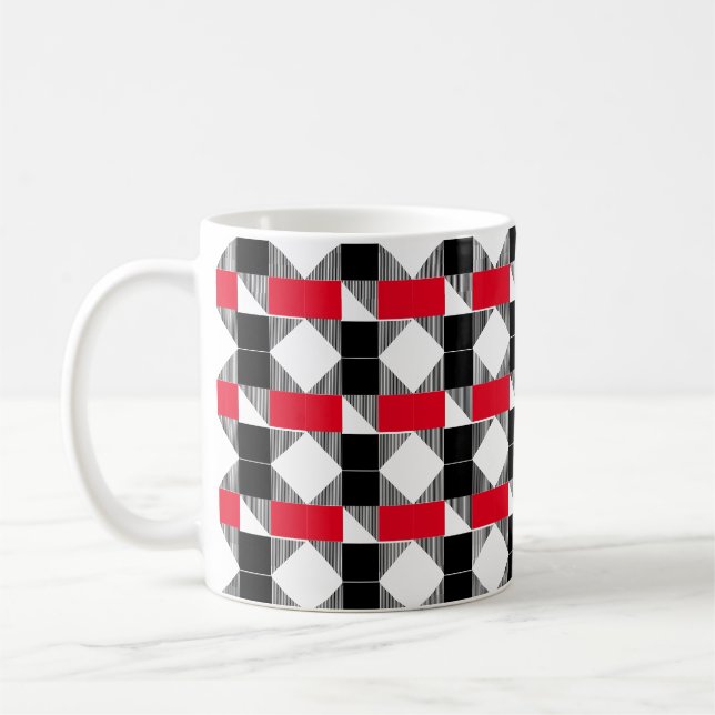 Caneca De Café padrão geométrico estético vermelho e preto w (Esquerda)