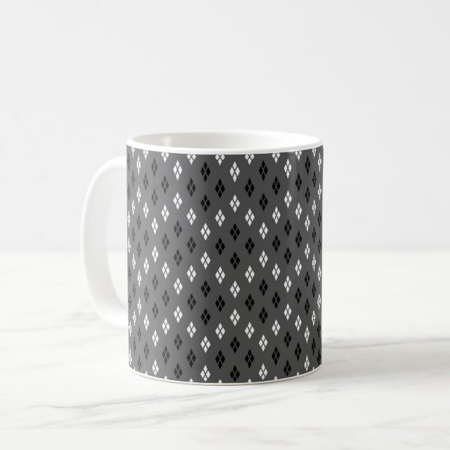 Caneca De Café padrão geométrico fino cinza preto e branco (Frente Esquerda)