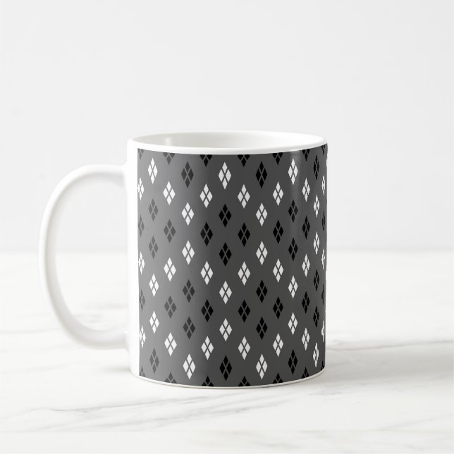 Caneca De Café padrão geométrico fino preto e branco cinza (Esquerda)