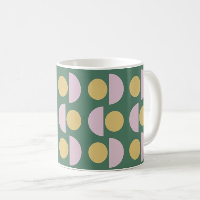 Caneca De Café Padrão Geométrico Floral Escandinavo em Verde (Frente Esquerda)