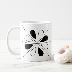 Caneca De Café Padrão Geométrico Floral Negro e Branco