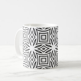 Caneca De Café Padrão geométrico floral preto e branco