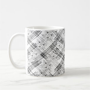 Caneca De Café Padrão Geométrico Floral Preto e Branco Moderno