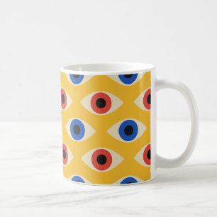 Caneca De Café Padrão Geométrico Moderno Abstrato Olho Mau em Neg
