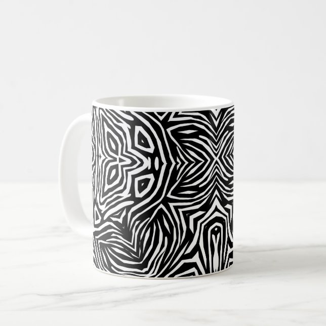 Caneca De Café Padrão geométrico moderno abstrato preto e branco (Frente Esquerda)
