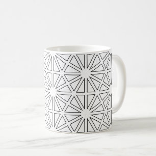 Caneca De Café Padrão Geométrico Moderno de Estrela em Preto e Br