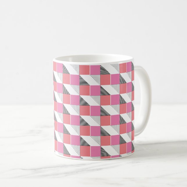 Caneca De Café padrão geométrico moderno estético preto e rosa (Frente Esquerda)