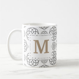 Caneca De Café Padrão Geométrico Monograma Personalizado Cinza Do
