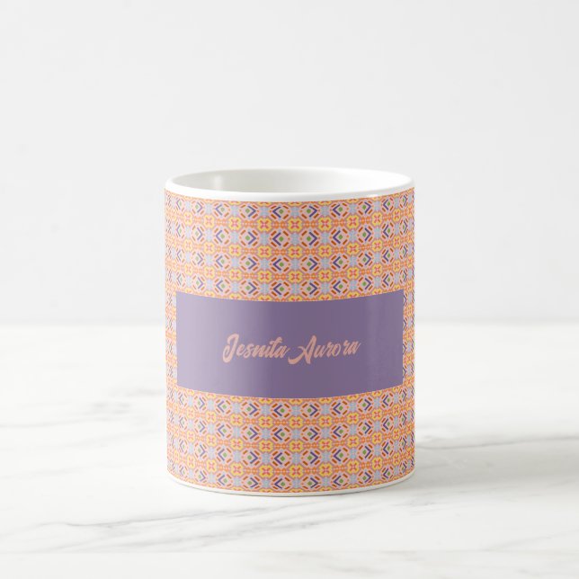 Caneca De Café Padrão Geométrico Mosaico Pixel Pastel Retro (Centro)