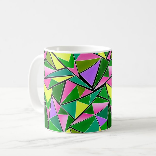 Caneca De Café Padrão geométrico multicolorido brilhante de néon (Frente Esquerda)