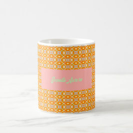 Caneca De Café Padrão Geométrico Pixelado Pastel em Laranja Vibra
