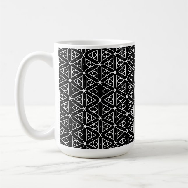 Caneca De Café Padrão Geométrico Preto Branco e Prata (Esquerda)