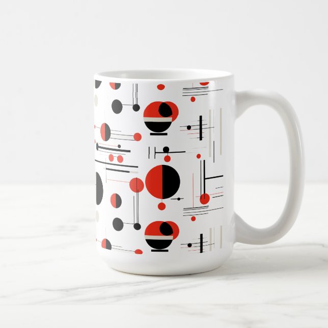 Caneca De Café Padrão geométrico preto branco vermelho Bauhaus (Direita)