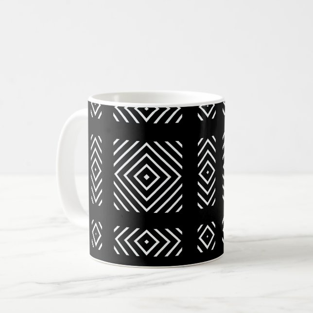 Caneca De Café Padrão geométrico preto e branco Ama (Frente Esquerda)
