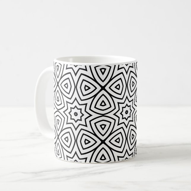Caneca De Café Padrão Geométrico Preto e Branco Moderno  (Frente Esquerda)