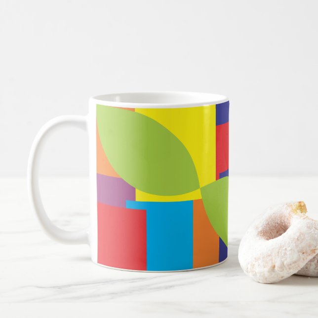 Caneca De Café Padrão Geométrico Quadrado Abstrato Colorido (Com Donut)