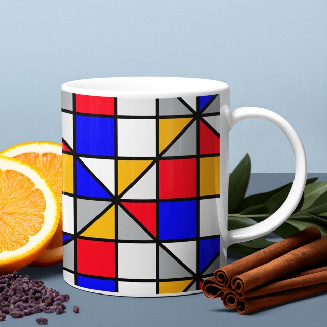 Caneca De Café Padrão Geométrico Quadrados Multicolores (Mugs)