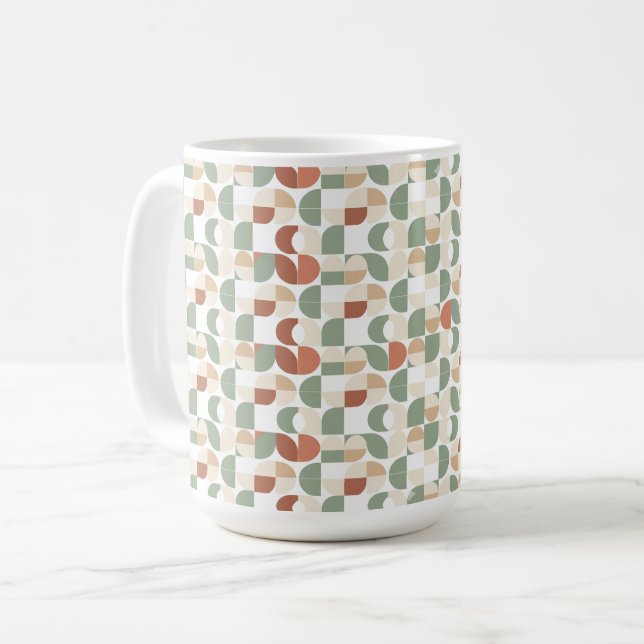 Caneca De Café Padrão Geométrico Retrô (Frente Esquerda)