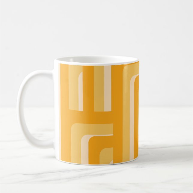 Caneca De Café Padrão Geométrico Retro Amarelo (Esquerda)