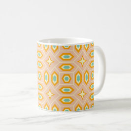 Caneca De Café Padrão geométrico retrô com hexágonos e estrelas