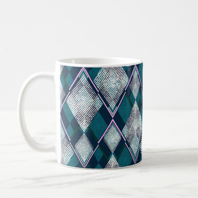 Caneca De Café Padrão Geométrico Rhombic Turquoise Sem Vista (Esquerda)