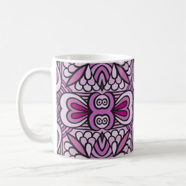 Caneca De Café Padrão Geométrico Rosa Sem Olhos (Esquerda)