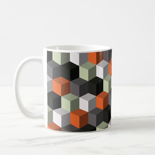 Caneca De Café Padrão geométrico sem costura com cubos e volume (Esquerda)