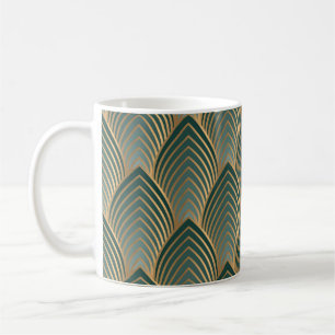 Caneca De Café Padrão geométrico sem costura com ouro e verde c