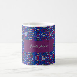 Caneca De Café Padrão Geométrico Tradicional de Pixel em Azul Pro