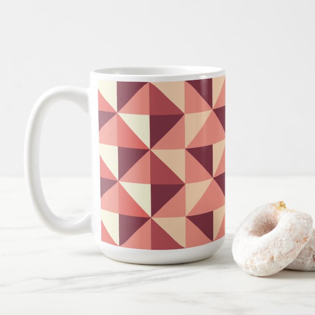 Caneca De Café Padrão Geométrico Triângulo Rosa Bege Roxo (Com Donut)
