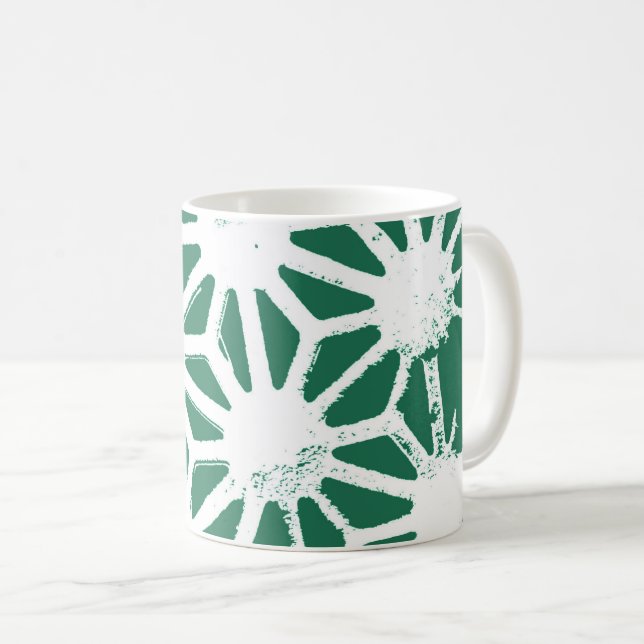 Caneca De Café Padrão geométrico verde-sábado e branco (Frente Esquerda)